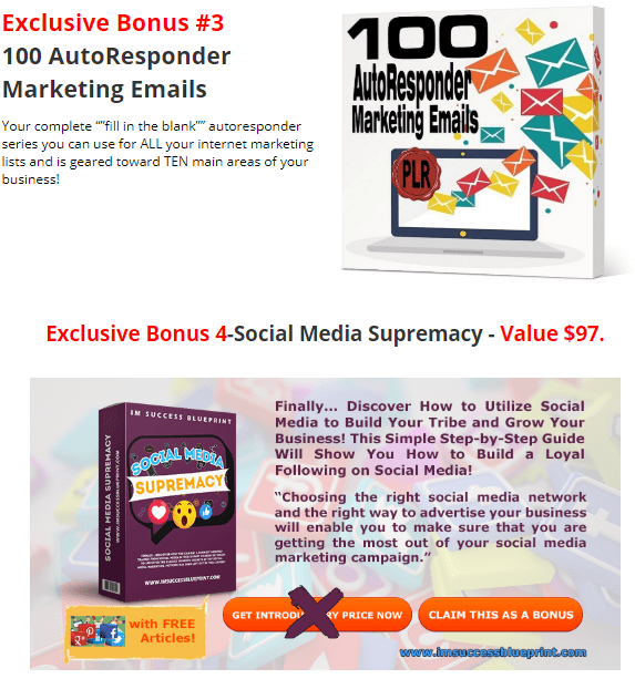 100 AutoResponder Marketing Emails and Social Media Supremacy bonus 3 and 4